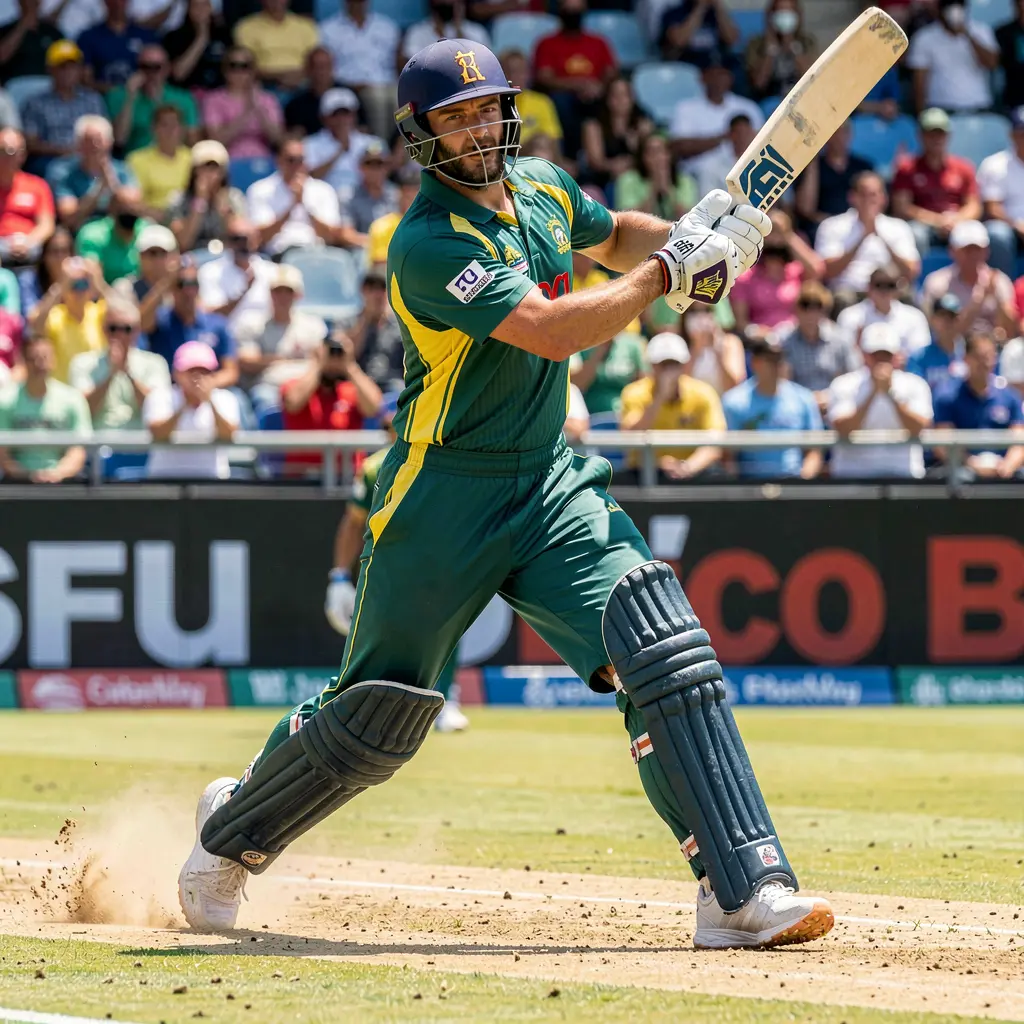 Professional cricket player striking the ball in a packed stadium with cheering fans showcasing thrilling cricket moments available for betting on 6NNN
